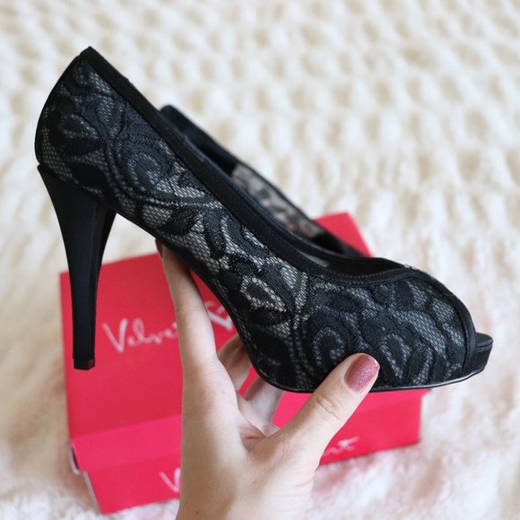 Black Lace 3" Peep Toe High Heels | 075 - Picture 6 of 8